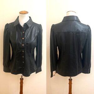 Nanette Lepore Black Faux Leather Button-Up Jacket